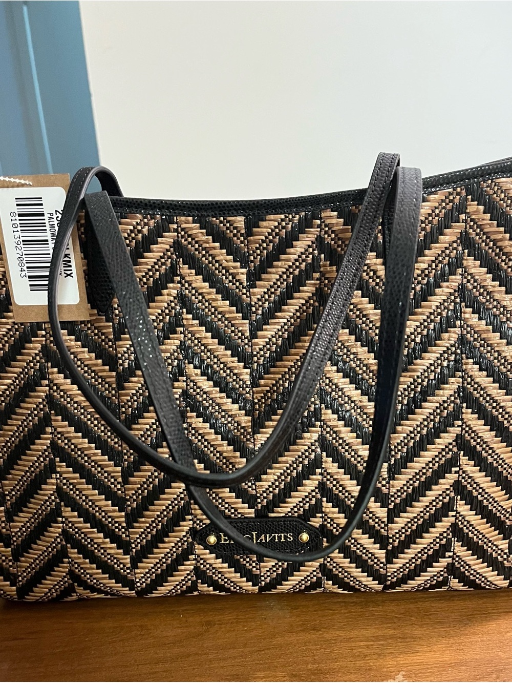 NWT- Eric Javits Black & Natural Woven Tote Bag- Never Used